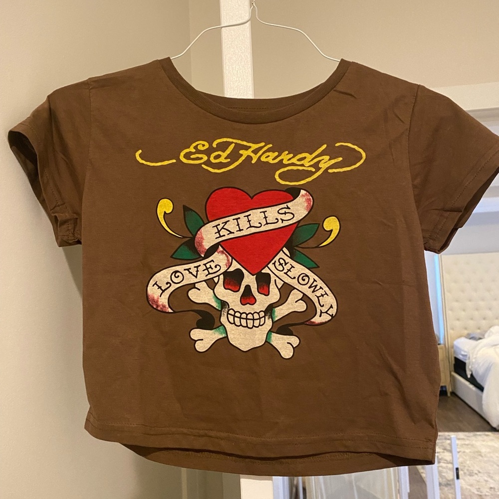 Never been worn Ed hardy crop top and crop jacket.